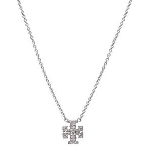 TORY BURCH • Silver Crystal Kira Logo Necklace